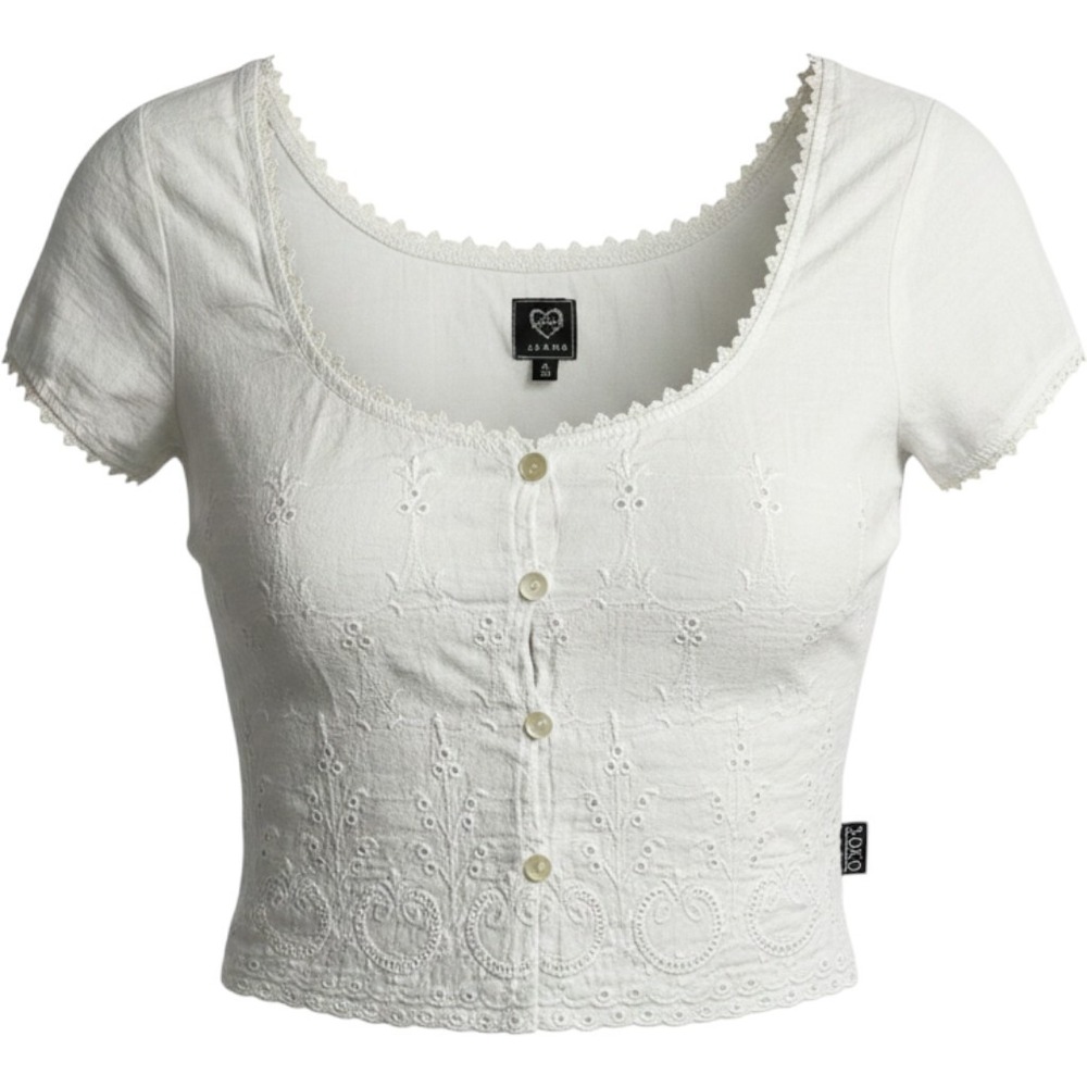 XOXO Jeans VNTG Y2K Coquette White Eyelet Lace Crop Romantic Top 100% Cotton